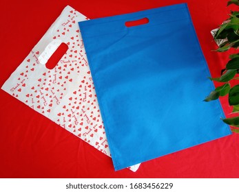 Non Woven Dark Blue Color D Cut Bag With Thank You Shopping Bag For Mockup