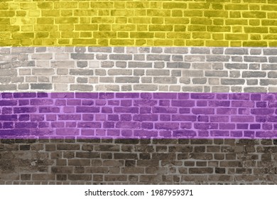 Nonbinary Flag Background On Stone Wall