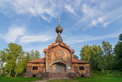 Non-canonical Temple Of The Spirit In The Estate Talashkino In The Smolensk Region, Russia. On The Facade Mosaic Vernicle On Sketches Of Nicholas Roerich