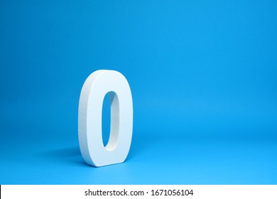 None or Zero ( 0 ) white number wooden  Isolated Blue Background with Copy Space - New promotion 0% Percentage  Business finance Concept