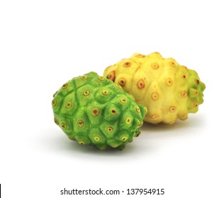 Noni Indian Mulberry Fruit Isolated On White Background.