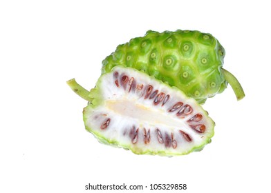 Noni Indian Mulberry Fruit On White Background