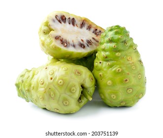 Noni Indian Mulberry Fruit On White Background