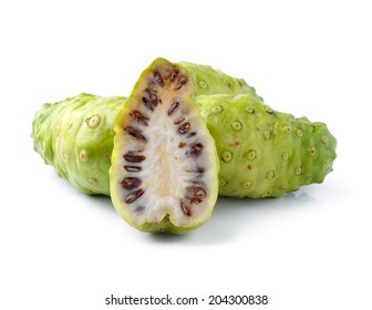 Noni Indian Mulberry Fruit On White Background