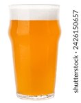 Nonic pint glass of chilled New England IPA (NEIPA) pale ale beer isolated on white background