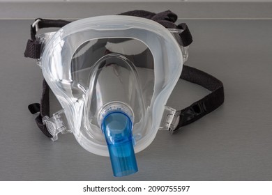 Non-invasive ventilation face mask, close up view, in ICU in hospital.
