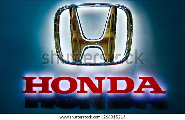 NONTHABURI - MARCH 24:  Logo of Honda on\
display at Thailand 36th Bangkok International Motor Show 2015 on\
March 24, 2015 in Nonthaburi,\
Thailand.