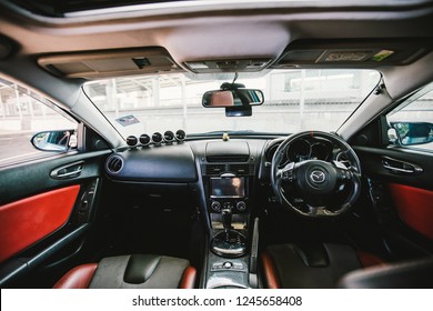 Nonthaburi - Nov 2018 : Interior Of Blue Mazda RX8 With 2Jz-GTE Engine Recaro Seat, Sunroof In Nonthaburi,Thailand Shoot By Vapixs Photography.