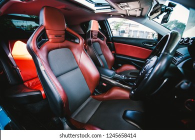 Nonthaburi - Nov 2018 : Interior Of Blue Mazda RX8 With 2Jz-GTE Engine Recaro Seat, Sunroof In Nonthaburi,Thailand Shoot By Vapixs Photography.