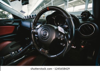 Nonthaburi - Nov 2018 : Interior Of Blue Mazda RX8 With 2Jz-GTE Engine Recaro Seat, Sunroof In Nonthaburi,Thailand Shoot By Vapixs Photography.