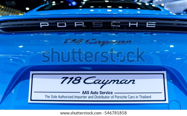 NONTHABURI - NOVEMBER 30 : Porsche 718 Cayman\
car on display at Thailand International Motor Expo 2016 on\
December 8, 2016 in Nonthaburi,\
Thailand.