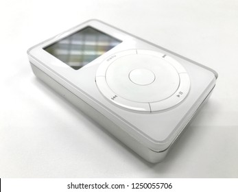 Nonthaburi, Thailand - 01/25/2018: close up Apple Classic iPod 1st Generation 10 GB on a white background.