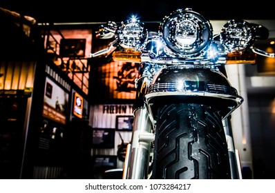 NONTHABURI, THAILAND - APRIL 4, 2018 : Shiny motorbike of Harley-Davidson display at The 39th Bangkok international mortor show at Nonthaburi, Thailand.