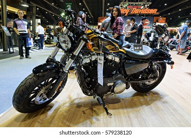 NONTHABURI, THAILAND - DECEMBER 8: The Harley Davidson Forty-Eight is on display at the 32nd Thailand International Motor Expo 2015 on December 8, 2015 in Nonthaburi, Thailand.