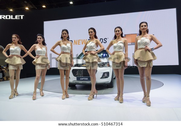 NONTHABURI, THAILAND - DECEMBER 8:\
Unidentified female models pose at the Chevrolet Booth during the\
32nd Thailand International Motor Expo 2015 on December 8, 2015 in\
Nonthaburi,\
Thailand.\
