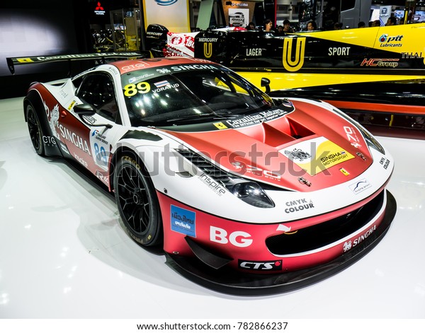Nonthaburi, THAILAND, December2017 : Ferrari\
458 Challenge on display in Motor Expo 2017 at Impact Arena\
exhibition Muangthong Thani in\
Thailand.