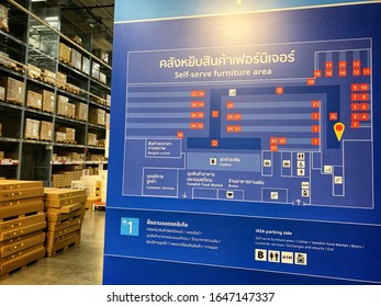 NONTHABURI, THAILAND. February 16, 2020: Map Of Furniture Area At IKEA Store.