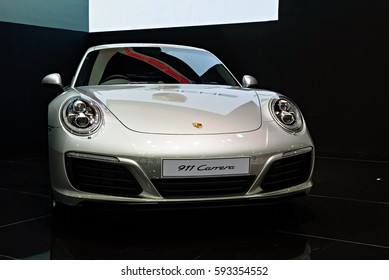 NONTHABURI, THAILAND - MARCH 22: The Porsche 911 Carrera is on display at the 37th Bangkok International Motor Show 2016  on March 22, 2016 in Nonthaburi, Thailand.