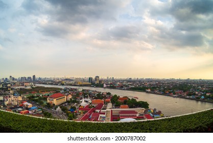 Nonthaburi Thailand,20 Apr 2021,Cityscape Taken With Fisheye Lens, City View High Angle From Rooftop Tall Building Capital Showing Distant And Wide.