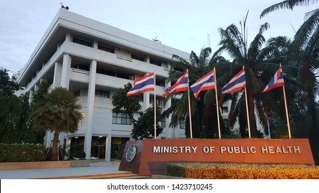 Nonthaburi,Thailand ,June 13,2019, Logo , Sign And Building Of Ministry Of Public Health Of Thailand With Thai And English Language