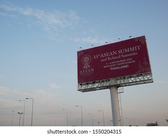 NONTHABURI,THAILAND-4 NOVEMBER 2019:Board Of ASEAN Summit Association Of Southeast Nations In Thailand.