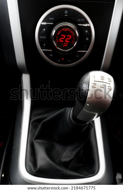 Nonthaburi,Thailand-July 2022:ar interior: steering\
wheel, gearshift lever, multimedia system, driver\'s seat and\
dashboard. ISUZU ALL-NEW D-MAX  Cab-4 HI-LANDER 3.0 VGS Z-Prestige\
2016