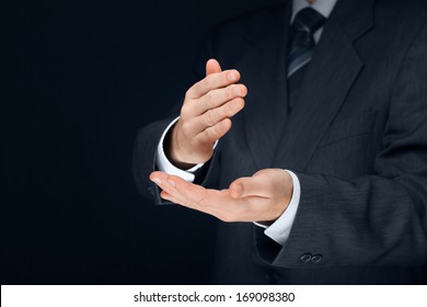 Nonverbal Communication. Stop It, Deny, Refuse And Make Crisp Cut Gesture Of Businessman. 