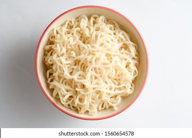 Noodle In Bowl With White Background,top View