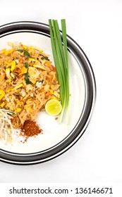 Noodles Pad Thai isolated on white background on top view