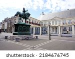 Noordeinde Palace and equestrian statue of Wilhelm I in the center of The Hague, Netherlands