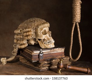 Noose And Judge's Wig Symbolizing Death Sentence