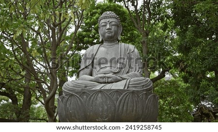 Nopeople buda zen statue, an ancient buddhistic treasure at senso-ji, asakusa - tokyo's pinnacle of buddhism culture, historic shrine architecture, and peaceful meditation