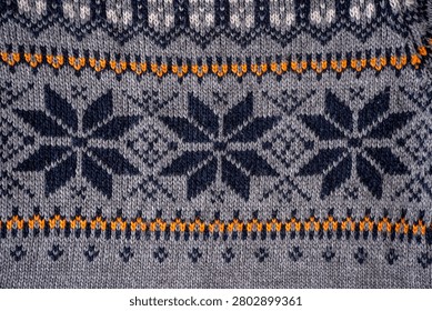 Nordic Knit Pattern Background. Texture Christmas gray sweater