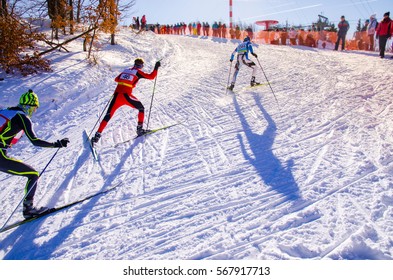 Nordic ski skier on the track in winter - sport active photo with space for your montage - Illustration picture for winter olympic game in pyeongchang 2018
