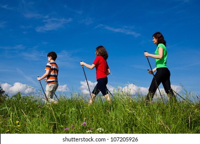 Nordic Walking - Active Family Exercising Outdoor