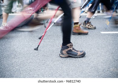 Nordic Walking People On City Streets
