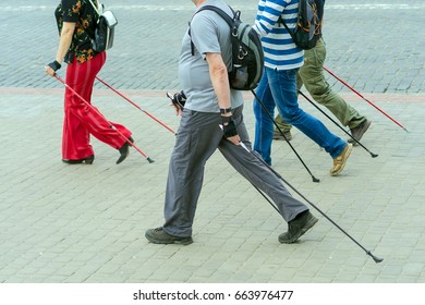 Nordic Walking With Sticks In The City