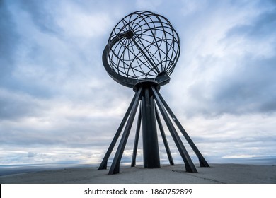 Nordkapp, Norway - June 2016: Globe monument at Nordkapp, the northernmost point of Europe