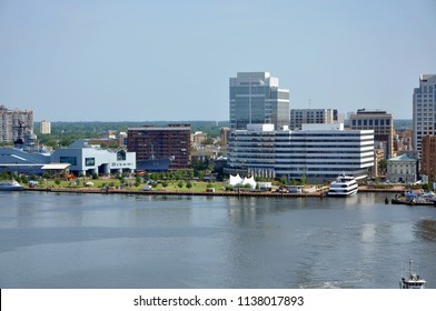 Norfolk City Skyline And Elizabeth River, Virginia, USA.