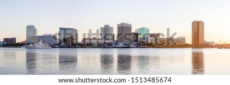 Norfolk, city in the state of Virginia, United States of America, as seen across the Elizabeth River, in the morning