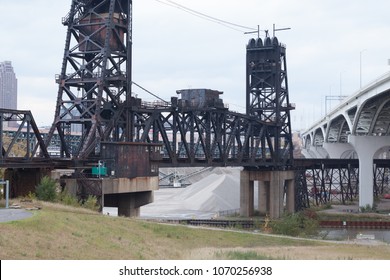 The Norfolk Southern Cuyahoga River Bridge with the George V. Voinovich Bridge in the background.