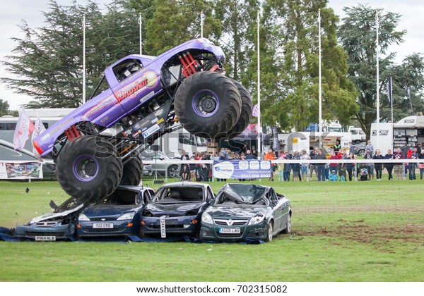 NORFOLK, UK - AUGUST 19th, 2017: Truckfest Norwich\
is a transport festival in the UK based around the haulage industry\
located in Norfolk. Monster Truck Slingshot at Truckfest Norwich UK\
2017