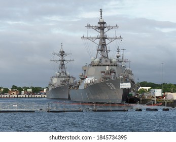 Norfolk, USA - June 9, 2019: Several Naval Vessels Anchor In The Norfolk Naval Base.