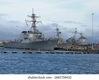 Norfolk, USA - June 9, 2019: Several Naval Vessels Anchor In The Norfolk Naval Base.