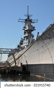 NORFOLK, VA - SEP 11: USS Wisconsin Battleship (BB-64) In Norfolk, Virginia, As Seen On Sep 11, 2015. It Was Built At The Philadelphia Naval Shipyard, Pennsylvania And Launched On 7 December 1943.