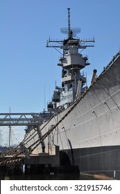 NORFOLK, VA - SEP 11: USS Wisconsin Battleship (BB-64) In Norfolk, Virginia, As Seen On Sep 11, 2015. It Was Built At The Philadelphia Naval Shipyard, Pennsylvania And Launched On 7 December 1943.