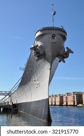 NORFOLK, VA - SEP 11: USS Wisconsin Battleship (BB-64) In Norfolk, Virginia, As Seen On Sep 11, 2015. It Was Built At The Philadelphia Naval Shipyard, Pennsylvania And Launched On 7 December 1943.