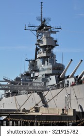 NORFOLK, VA - SEP 11: USS Wisconsin Battleship (BB-64) In Norfolk, Virginia, As Seen On Sep 11, 2015. It Was Built At The Philadelphia Naval Shipyard, Pennsylvania And Launched On 7 December 1943.