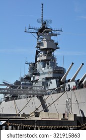 NORFOLK, VA - SEP 11: USS Wisconsin Battleship (BB-64) In Norfolk, Virginia, As Seen On Sep 11, 2015. It Was Built At The Philadelphia Naval Shipyard, Pennsylvania And Launched On 7 December 1943.