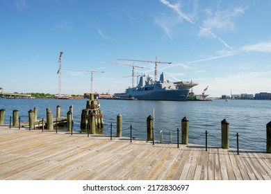 Norfolk, VA, USA - June 22, 2022: Photo Of General Dynamics Nassco Shipyard